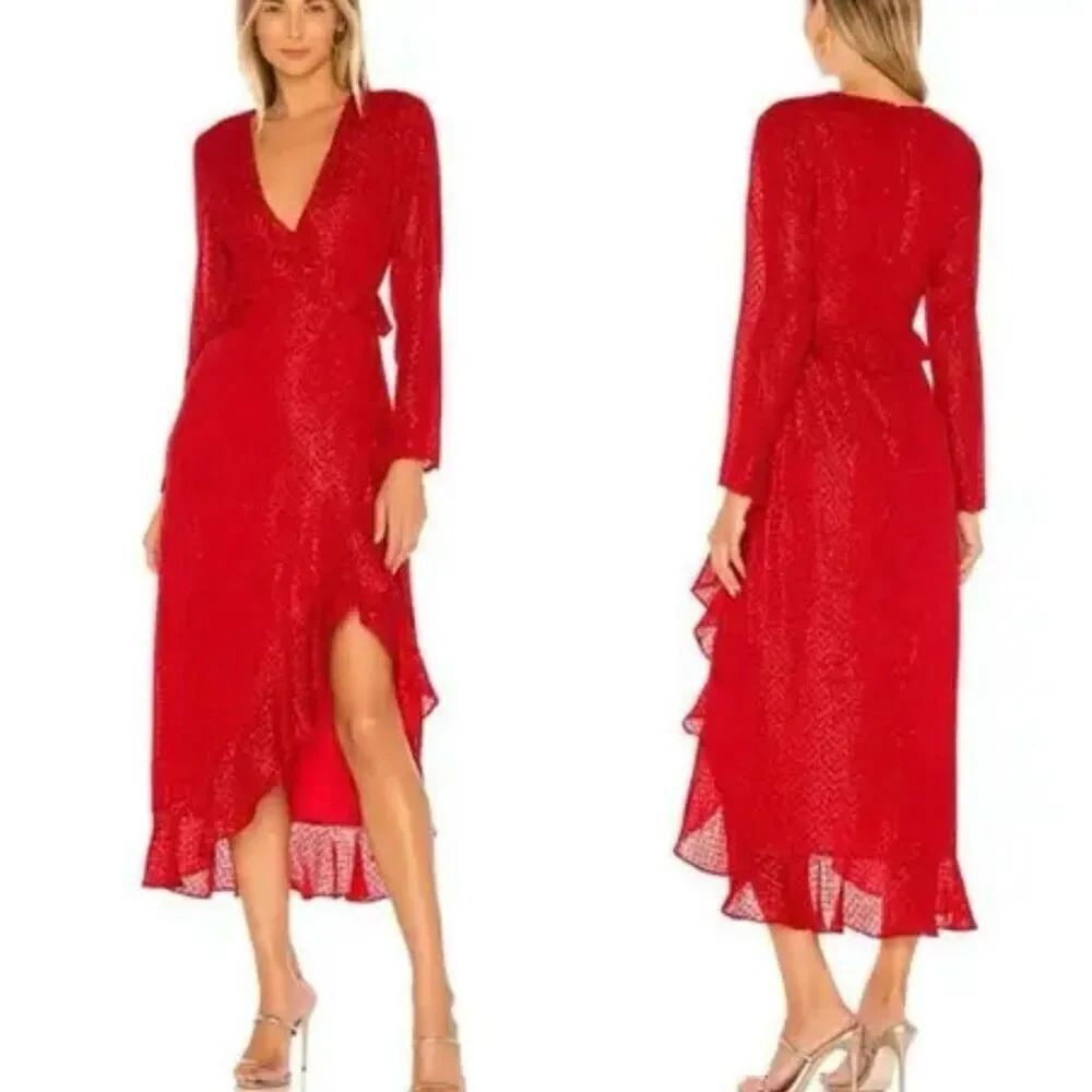 House of Harlow X Revolve red ruffled midi dress small